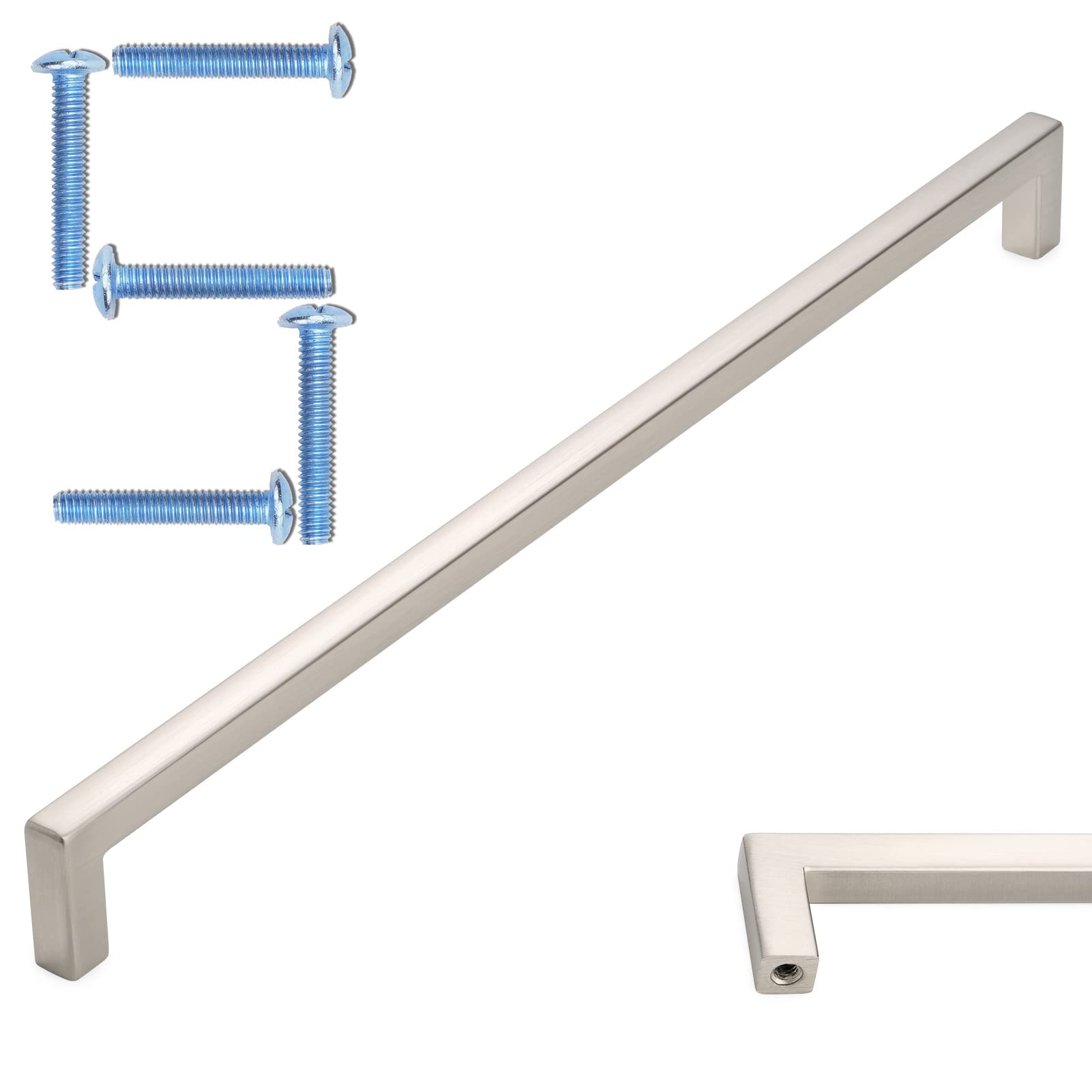 KOOFIZO Solid Square Bar Cabinet Handle - Brushed Nickel Furniture Pull, 12.6 Inch/320mm Screwhole Distance, Pack of 5 for Kitchen Cupboard Door, Bedroom Dresser Drawer, Bathroom Wardrobe Hardware Image