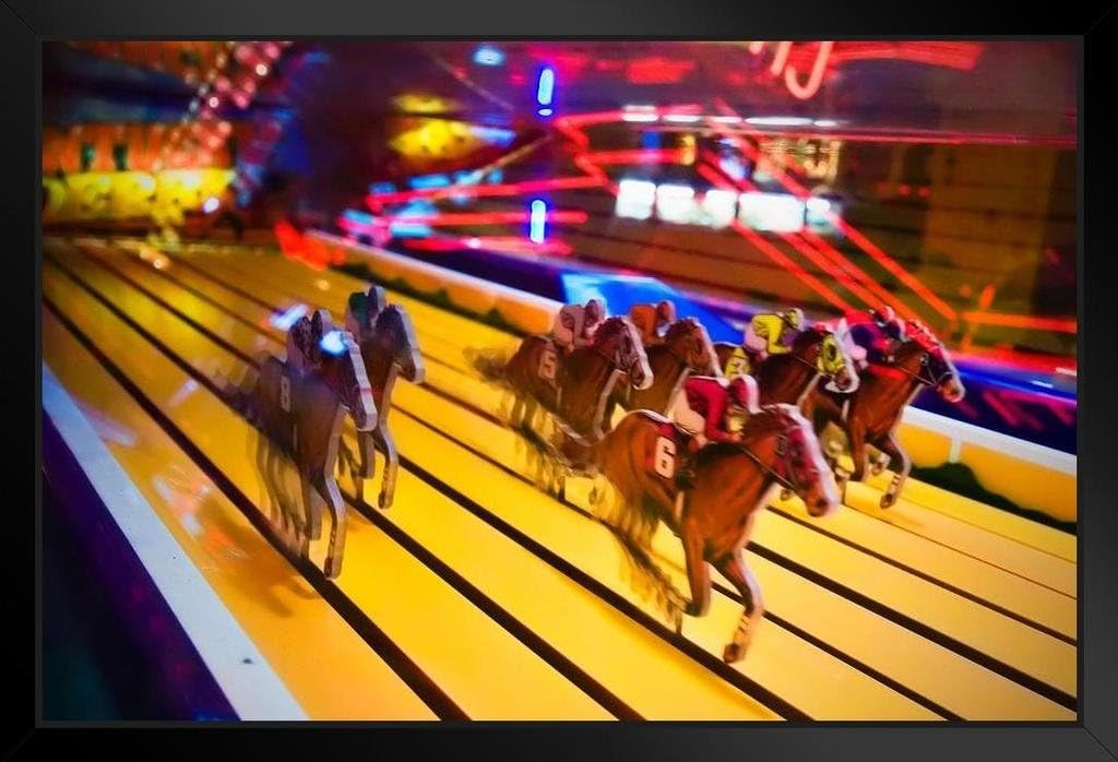 Vintage Horse Race Amusement Park Arcade Game Photo Black Wood Framed Art Poster 20x14