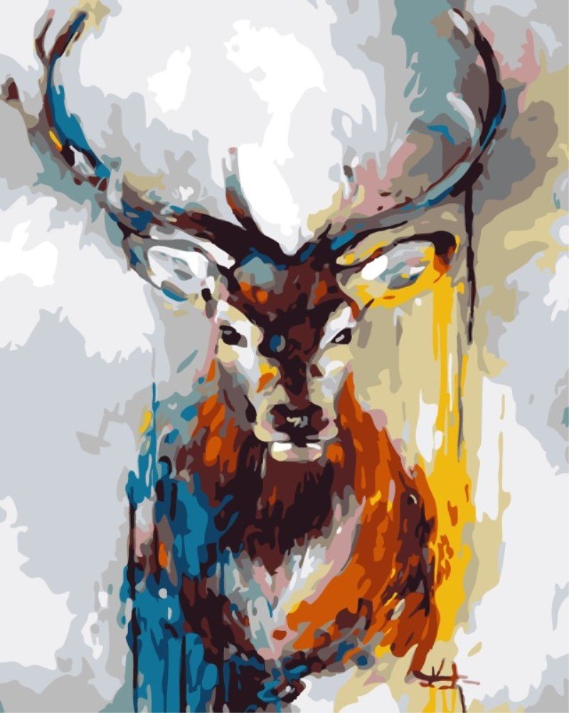 WOWDECOR Paint by Numbers Kits, Number Painting - Abstract Deer 16x20 inch (Framed)