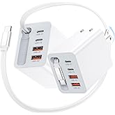 2Pack 5-in-1 Retractable Phone Charger, 5-Port USB C Charger Block, Phone Chargers Fast Charging with USB C Cable, Retractable Wall Charger with Foldable Plug for 17/16/15 Pro Max,iPad,Galaxy,Pixel