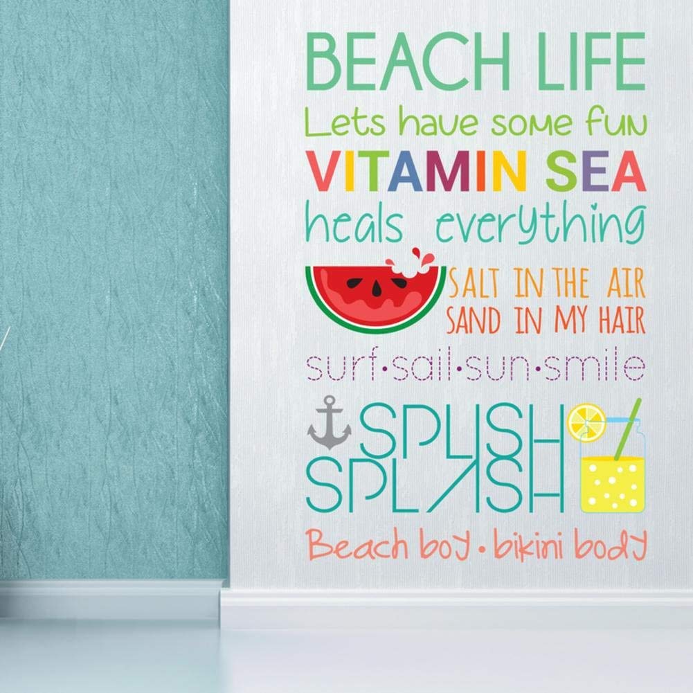 Wallflexi Wall Stickers "Beach Quotes" Wall Door Murals Removable Self-Adhesive Decals art living Room Kitchen Furniture Office Décor Restaurant Bar Cafe Hotel Home Decoration, multicolour
