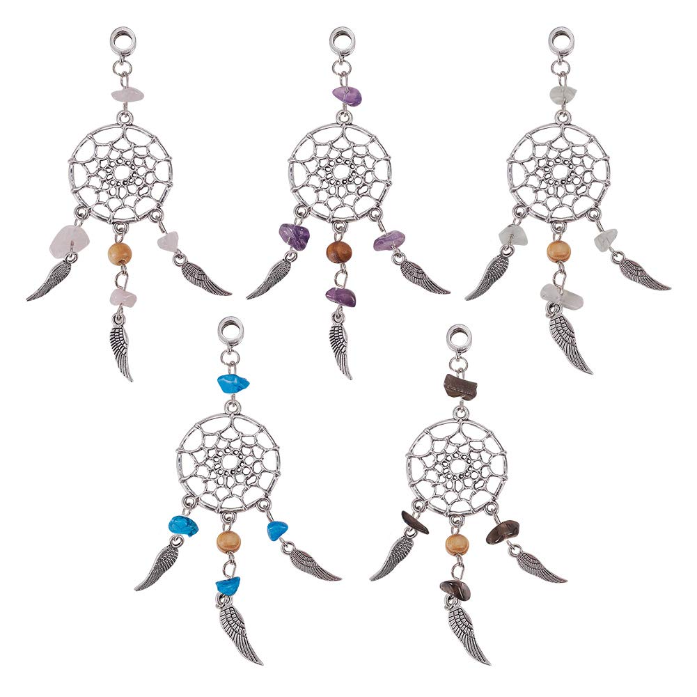 PH PandaHall 10pcs 5 Colors Dream Catcher Charm, Dangling Dream Catcher Pendants Dream Catcher Feather Filigree Ethnic Ornament for DIY Craft Keyring Necklace Jewellery Making