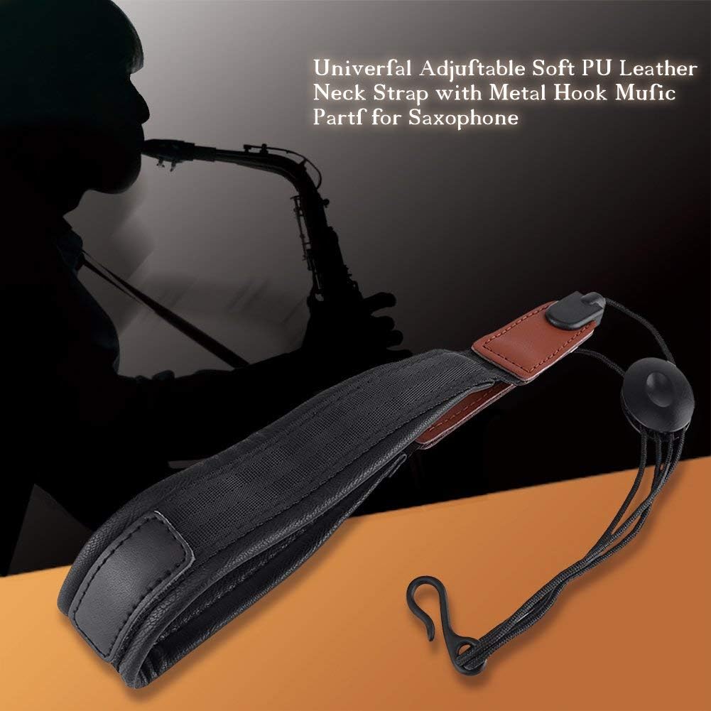 Strap for Saxophone with Metal Hook Music Parts Universal Adjustable Neck Strap Black PU Leather for Horns Bass Clarinets Oboes and More - Image 3