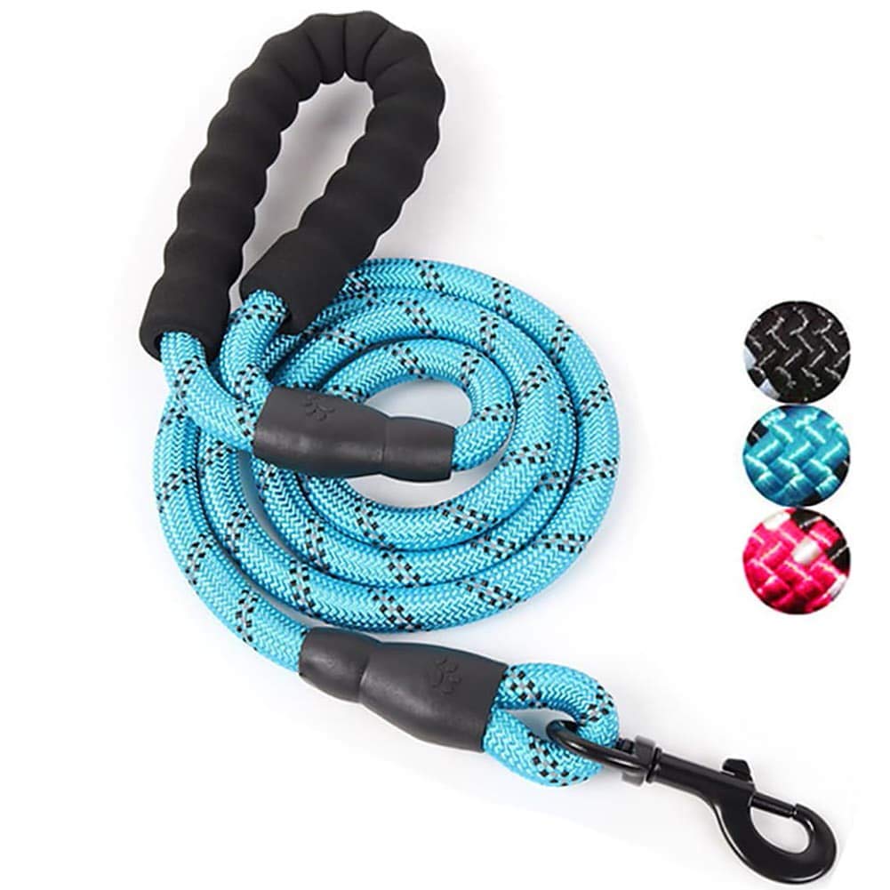 ADOGO® Rope Dog Lead with Soft Padded Handle and Reflective Threads Nylon Durable Dog Leash Safety 5FT Mountain Climbing Rope Twist Dog Lead For Small Medium Large Dogs (Blue)