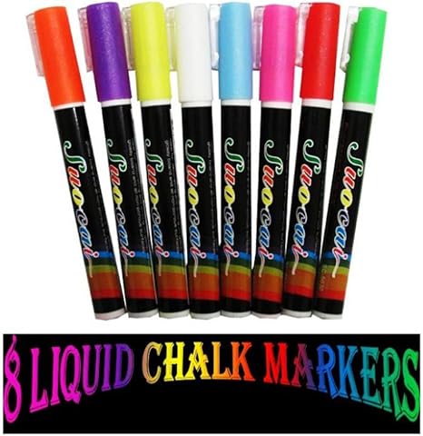 Amazon Com Liquid Chalk Markers Mega Set Of 8 Neon Bright Colors For Kid S Crafts Glass Wood Windows Chalk Board Great Tip Wont Run Or Smudge Beautiful And Artistic Vibrant Art