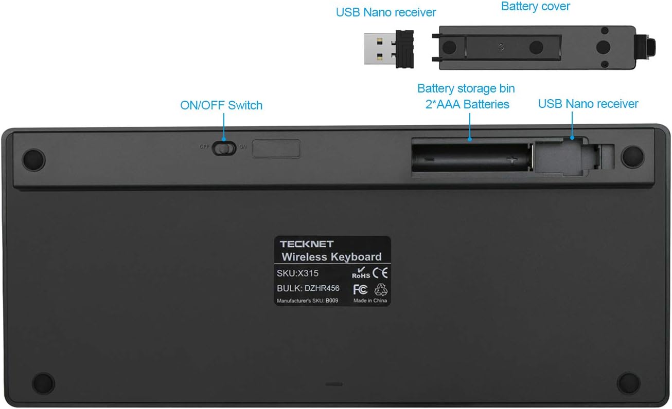 TECKNET 2.4G Wireless Keyboard For Windows/Chrome OS, UK Layout Compact Mini Keyboards - Image 5