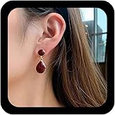 Aneneiceera Vintage Enamel Burgundy Dangle Earrings Oval Red Acrylic Dangle Earrings Round Disc Stud Earrings Teardrop Burgundy Drop Earrings Acrylic Red Geometric Earrings Jewelry for Women