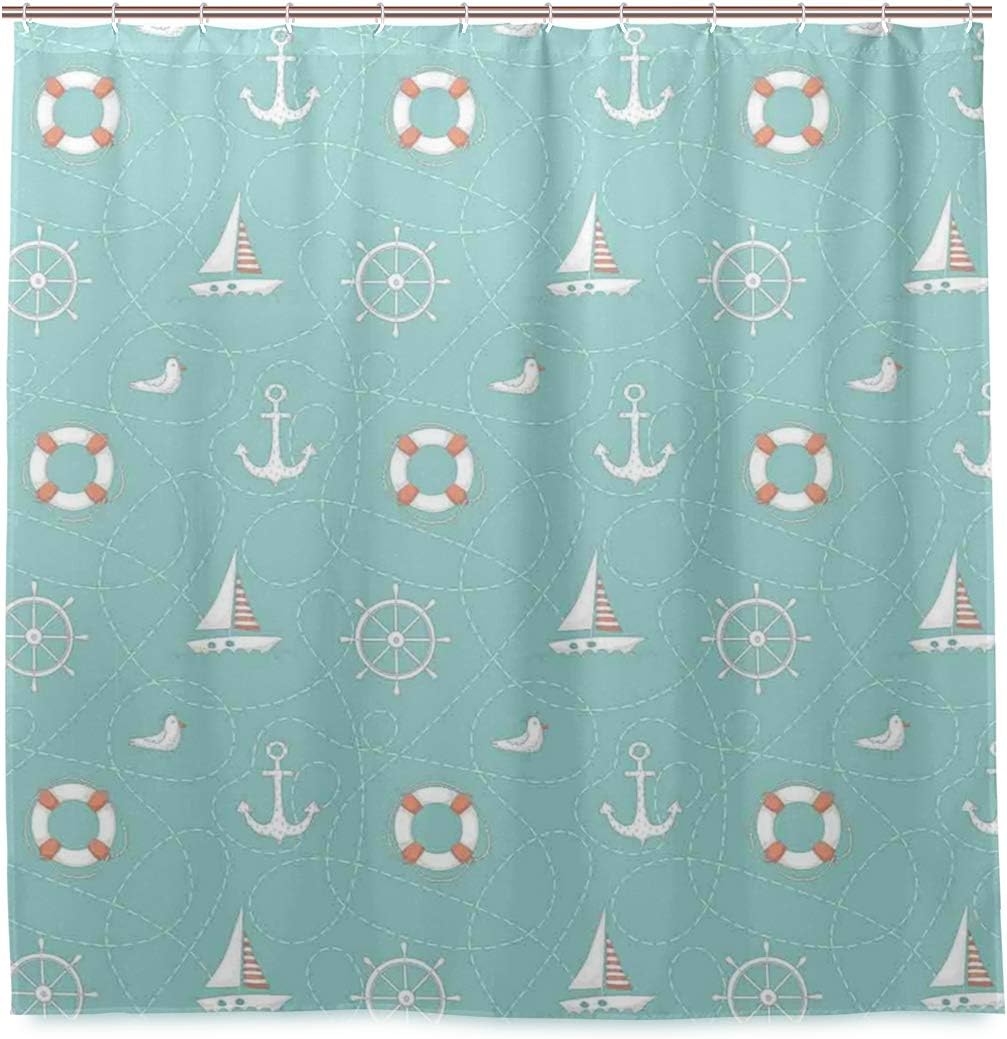 PENGTU Shower Curtain,Nautical Arrangement with Seagull