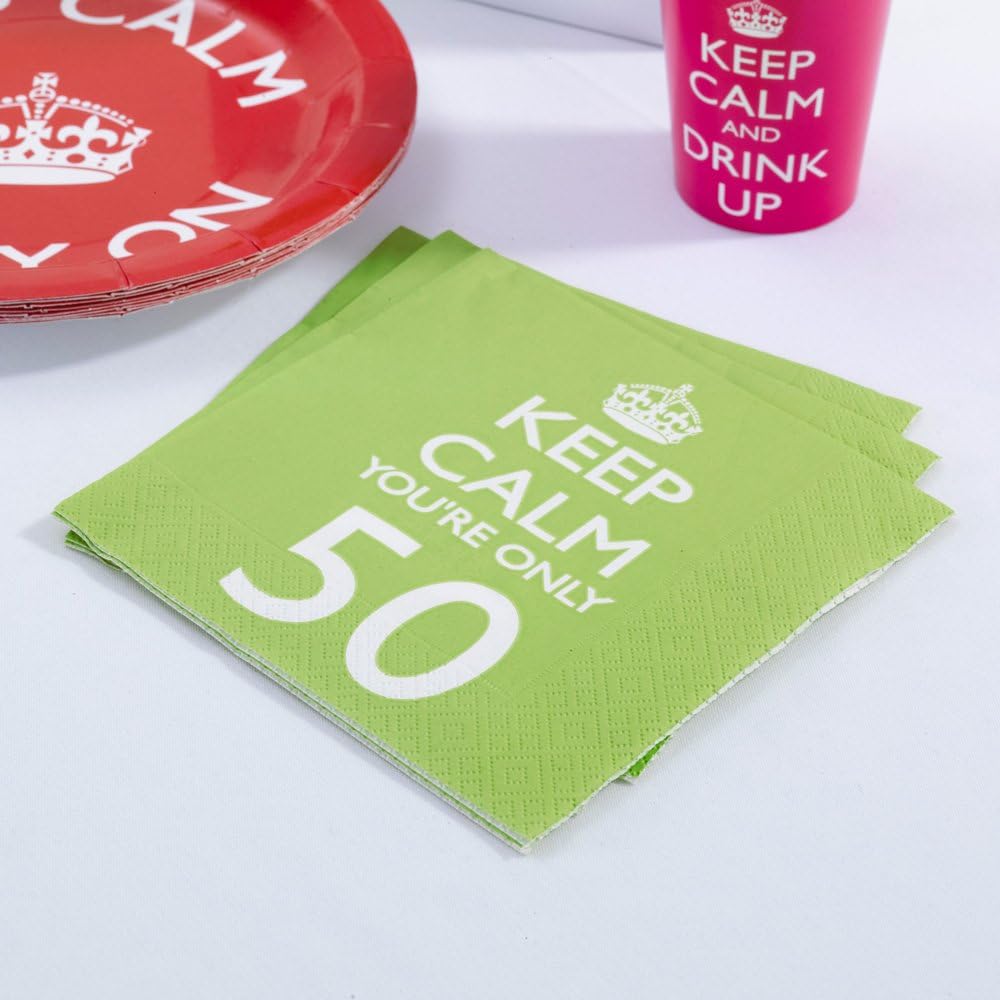 Neviti 597765 "Keep Calm you're only 50" Napkins, Yellow, Pack of 16