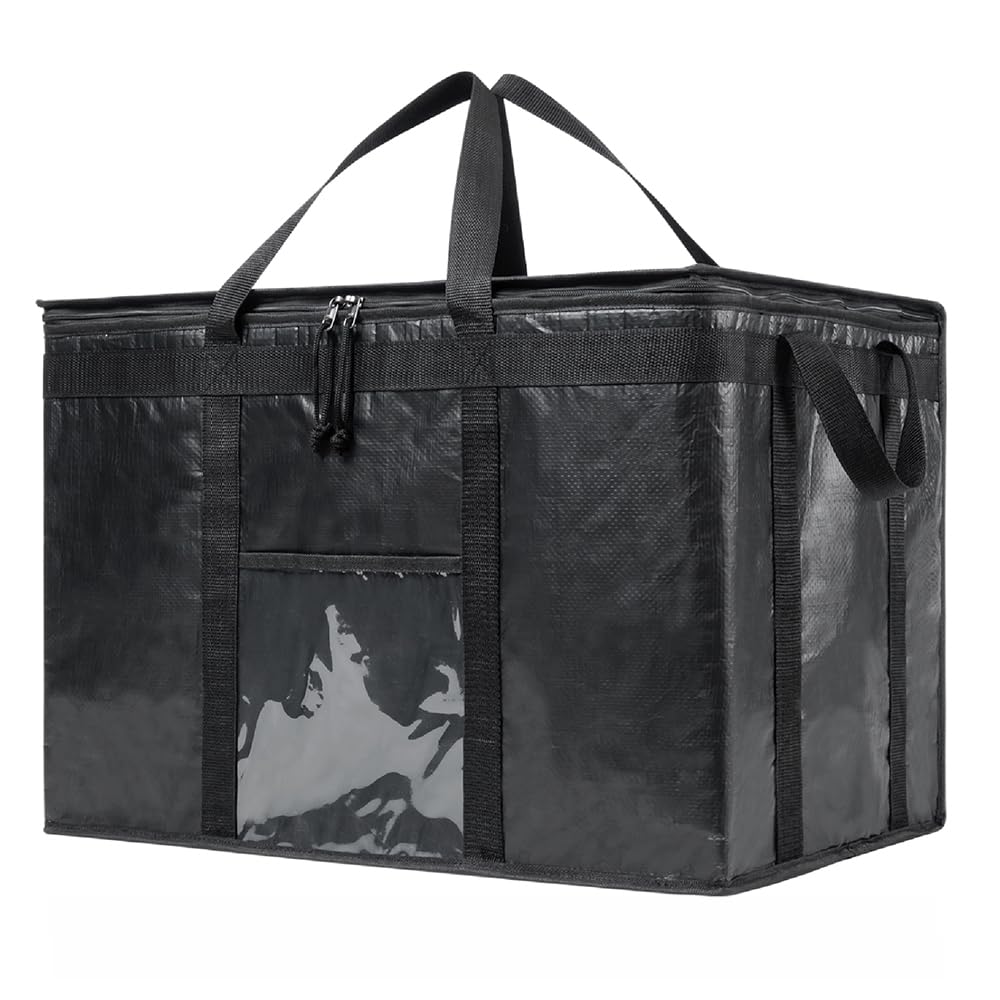 NZ home Insulated Food Delivery Bag (3XL PRO) Thermal Bag, Cooler Bag for Grocery Shopping, Hot & Frozen Food Takeaway, Reusable, Foldable & Heavy Duty (Black)