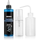 iseheri Ultra Concentrated Tattoo Cleaning Soap (10 oz) with 120ml Foaming Bottle and 8 oz Squeeze Bottle – Tattoo Supplies for Tattoos, Piercings, Skin and Equipment Cleaning(blue)