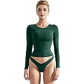 SUUKSESS Women Double Lined Fitted Basic T Shirts Crew Neck Long Sleeve Crop Top