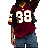WDIRARA Women's Plus Size Football Jersey Shirts Number Graphic Oversized V Neck Half Sleeve Streetwear Tops
