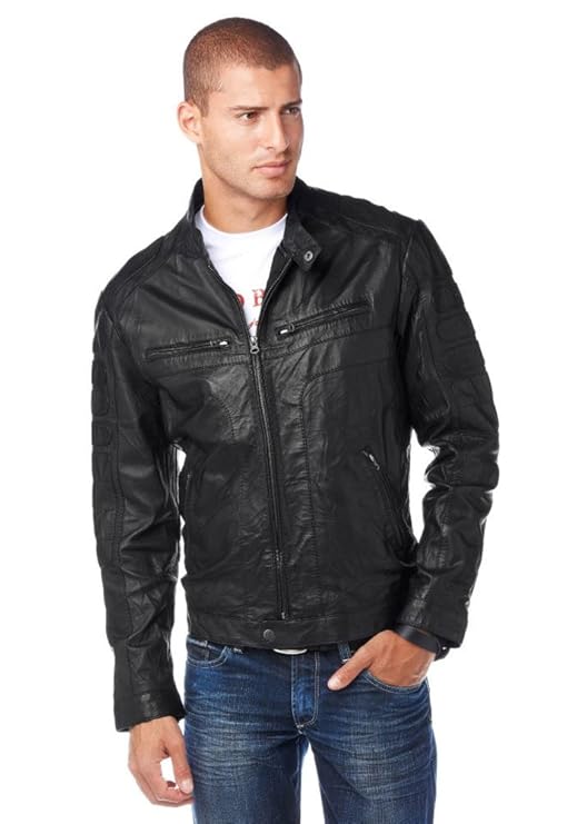 Bruno Banani Herren Lederjacke Leder Jacke Schafsnappaleder