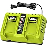 energup 2Port OP401 Charger for Ryobi 40 Volt Lithium Battery, Dual Ports Compatible with 40V OP4015 OP4026 OP4040 OP4050 OP4060, for Lith-ion Ryobi 40V Battery Charger