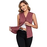 Momctnino Woman's Mastectomy Shirts with Drain Pockets Open Front Breast Cancer V-Neck Tank Top Post Mastectomy Must Haves