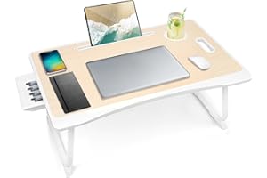 Amaredom Laptop Bed Desk Tray Bed Table, Foldable Portable Lap Desk Notebook Stand Reading Holder with Storage Drawer and Cup