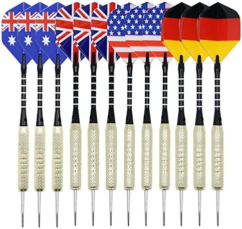 Mosong 12 Pcs Tip Darts with National Flag Flights (4 Styles) - Stainless Steel Needle Tip Dart with 3 Free PVC Dart Rods
