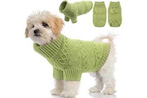 EMUST Dog Sweaters for Medium Dogs, Knit Pet Sweater with Cute Dot Pattern, Warm Dog Sweater for Indoor & Outdoor Activities, Green L