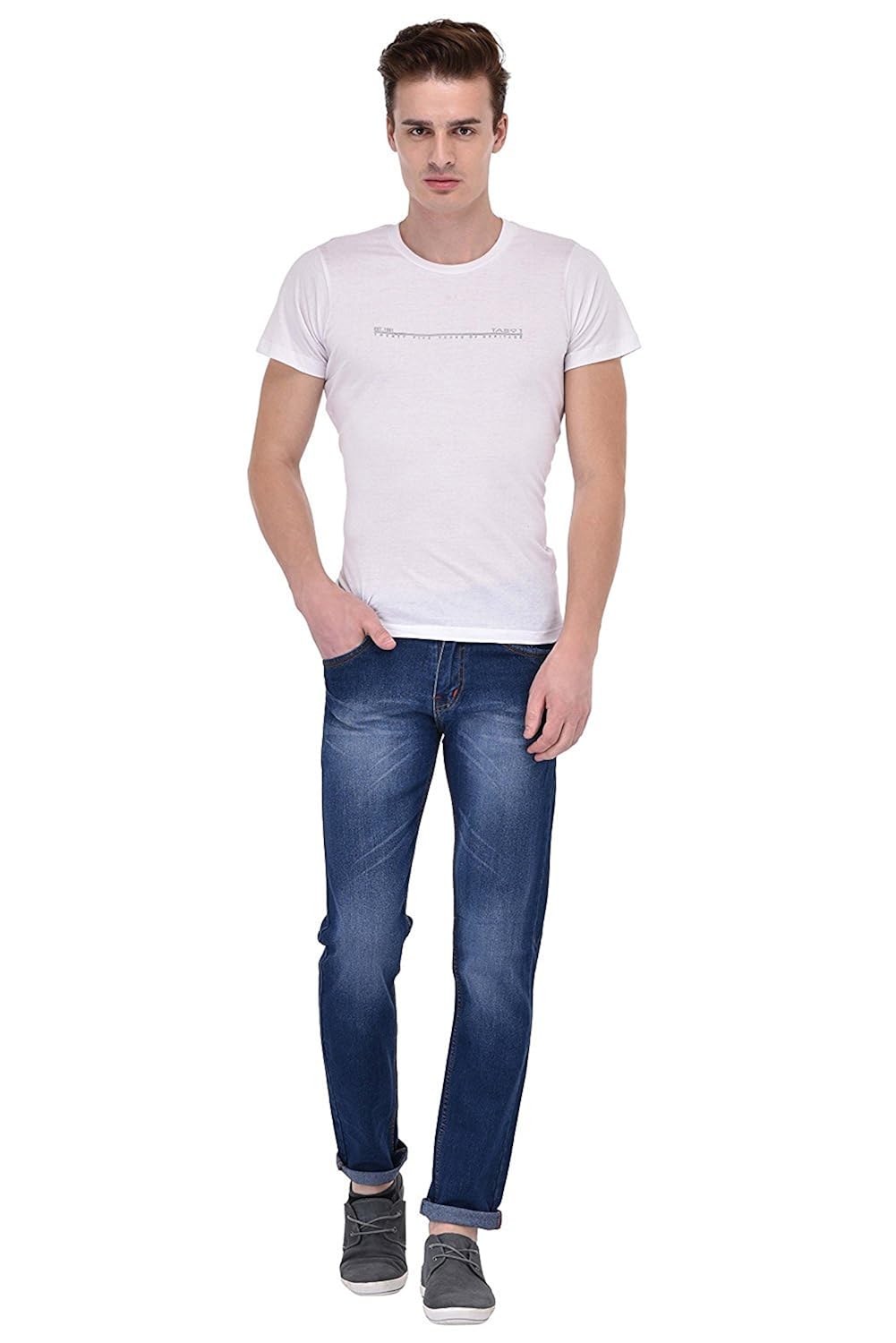 dark blue t shirt with jeans