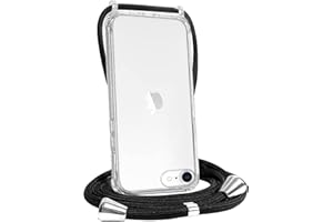 FOQENCCI Crossbody Case for iPhone SE 2022 Clear Case iPhone SE 2020/7/8/6/6s Soft Slim Transparent TPU+ Hard PC Anti-Yellowing Shockproof Protective Phone Cover with Adjustable Lanyard Strap Black