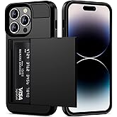 Vofolen for iPhone 14 Pro Case Wallet Credit Card Holder ID Slot Sliding Door Hidden Pocket Men Women Anti-Scratch Dual Layer Hybrid Bumper Armor Protective Shell Back Cover 6.1 inch Black