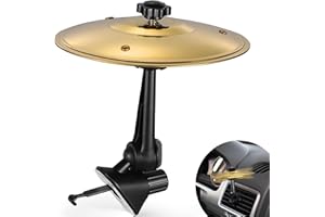 Golmotas Golden Car Cymbal Air Vent Clip - Mini Crash Cymbal for Car Dashboard, Portable Drum Instrument Gadget with Adjustable Clip for Music Lovers & Drummers (Alloy Steel)