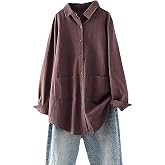 Minibee Women's Linen Shirts Button Down Long Sleeve Tunic Tops | Casual Collared Blouses, Business Work Tops with Pockets, Loose Fit, Vacation Wear, Solid Color Outfits