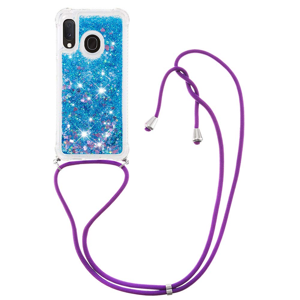 MRSTER Lanyard Phone Case for Samsung A20e, Bling Glitter Quicksand Liquid Sparkle Silicone TPU Case Cover With Crossbody Necklace Cord Strap for Samsung Galaxy A20e. LP Love Blue โ image 1
