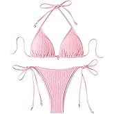 SEGT Women's Textured Bikini Sets 2 Piece Cute Shell Swimsuit High Cut Halter Triangle Bathing Suit Swimsuit