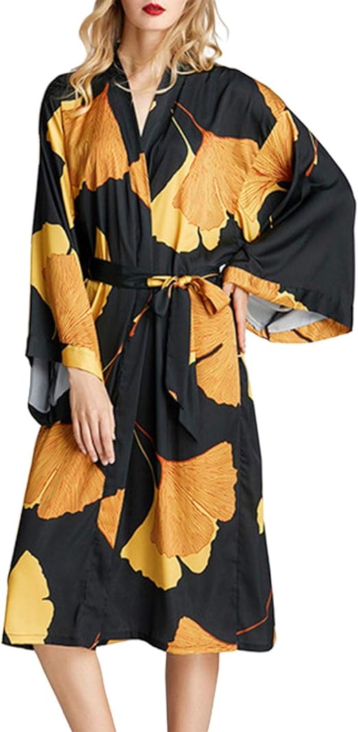 Women's Kimono Robe Long Robes Printed Kimono Nightgown Spa Bathrobe