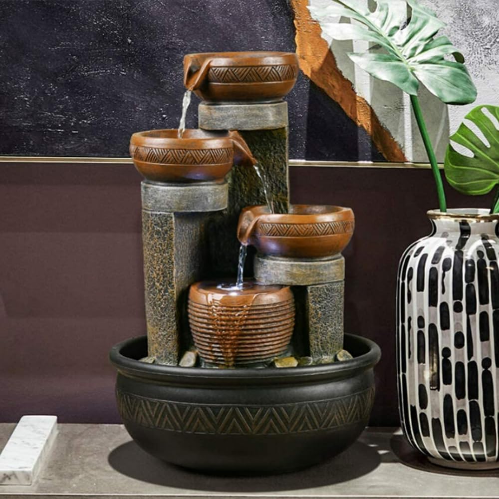 Indoor Fountains & Accessories - Agoodping 15.7''H Relaxation Desktop Waterfall Fountain Decor Portable Tabletop Waterfall Fountains,Indoor Waterfall Feature with LED Light for Home Office Bedroom