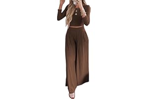BTFBM Women's Two Piece Lounge Set Long Sleeve Bodycon Ribbed Knit Crop Top Loose Wide Leg Pant Casual Outfits Sweatsuit