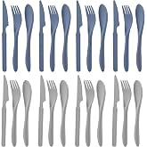 Zoyiancy 8 Sets Wheat Straw Cutlery Set, Reusable Utensils Set (Blue Gray) | Wheat Straw, Unbreakable Lightweight, Rounded Fork Edge, Deep Soup Spoon, Sharp Serrated Knife, Home Office School Travel Use
