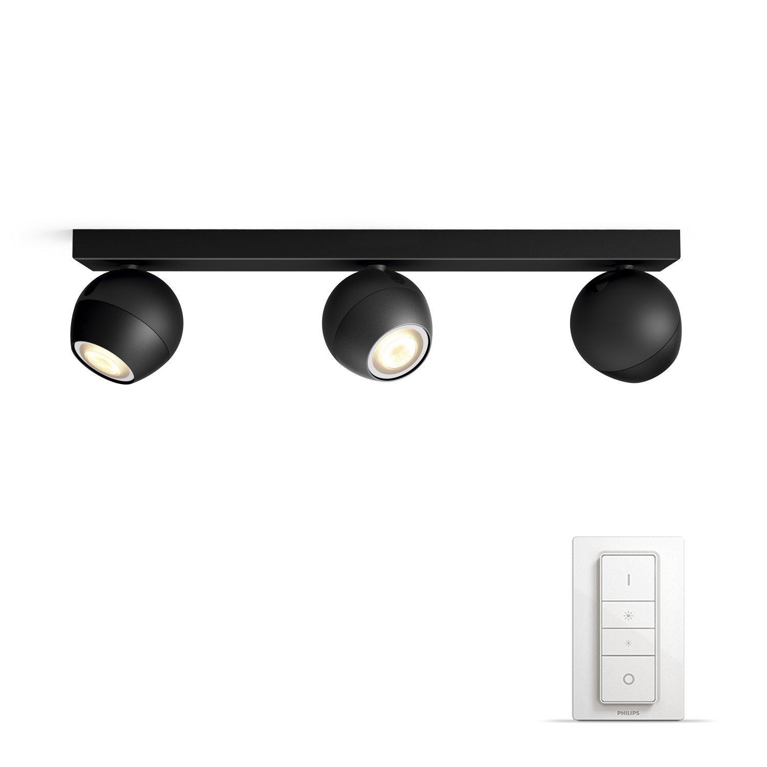 Philips Hue Buckram White Ambiance Smart Ceiling Bar Light, 3x SpotLights [GU10] with Dimmer Switch, Black, Works with Alexa, Google Assistant and Apple HomeKit