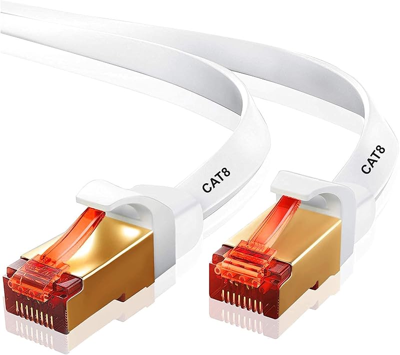 IBRA Cat8 Ethernet Cable 40Gbps 2000MHz SSTP Flat White RJ45 Network LAN 7M
