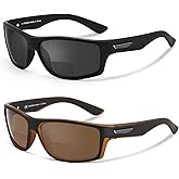 Missfive 2-Pack Mens Ultimate Bifocal Sunglasses with Readers Built In Sporty Upgraded Wrap Frame, UV400 Protection Driving & Reading Glasses for Outdoor +2.5 (Dark/Brown)