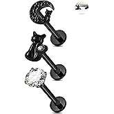 Jewseen 16G Halloween Internally Threaded Tragus Earrings Set Halloween Helix Piercing Jewelry Black Flat Back Earrings Cartilage Lip Nose Stud for Women Men