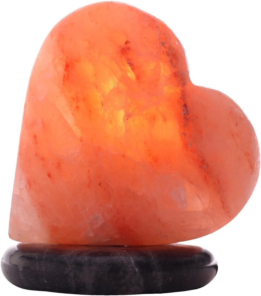 Mountain Gold Heart-Shape Himalayan Salt Lamp on Marble Base With 25W Bulb and 6-ft Cord With Dimmer Switch, CSA Certified For Canada/USA, Natural Himalayan Salt Crystal Rock Approximately 7-inch, 6.6-lbs.