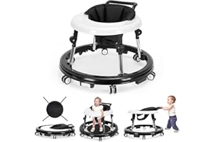 PVAUERT Baby Walker Foldable with 9 Adjustable Heights, Baby Walker with Wheels Portable, Infant Toddler Walker for Baby Boy Girls 6-18 Months (Black)