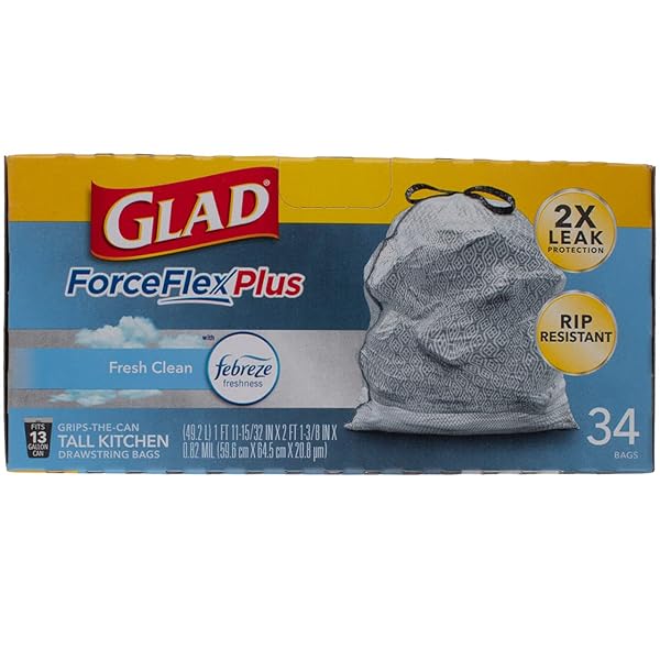 GLAD FORCEFLEX 13 GAL FRESH SCENT TALL KITCHEN BAGS DRAWSTRING 34 PK