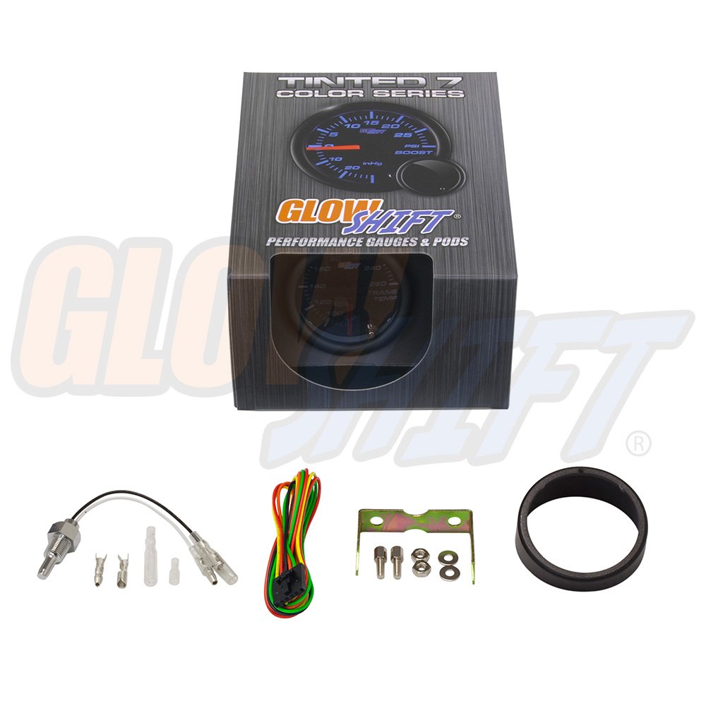 GlowShift Tinted 7 Color 260 F Transmission Temperature Gauge Kit - Includes Electronic Sensor - Black Dial - Smoked Lens - for Car & Truck - 2-1/16" 52mm: Industrial & Scientific