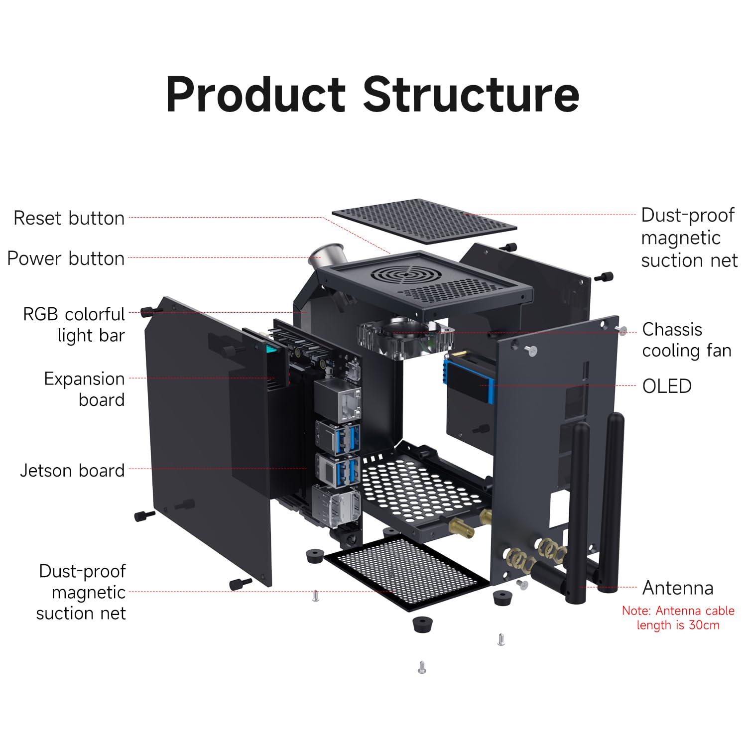 Yahboom Jetson Case for Jetson Nano Orin Nano Orin NX Super Heat Metal Mini Protect Case with Cooling Fan Antenna RGB Light(OLED Needs Program Drive)