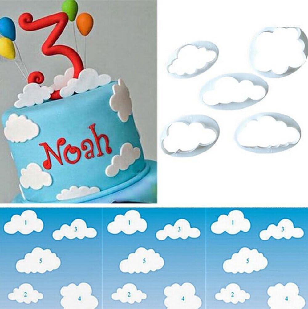 Cake Moulds, Silicone 5 Pcs Cloud Turn Sugar Fondant Christmas Xmas Sugarcraft soap molds resin casting