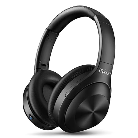 iTeknic Bluetooth Kopfhörer Over-Ear mit aktiver Geräuschunterdrückung, Faltbarer Kabellose Hi-Fi Stereo, CVC 8.0 Noise Cance