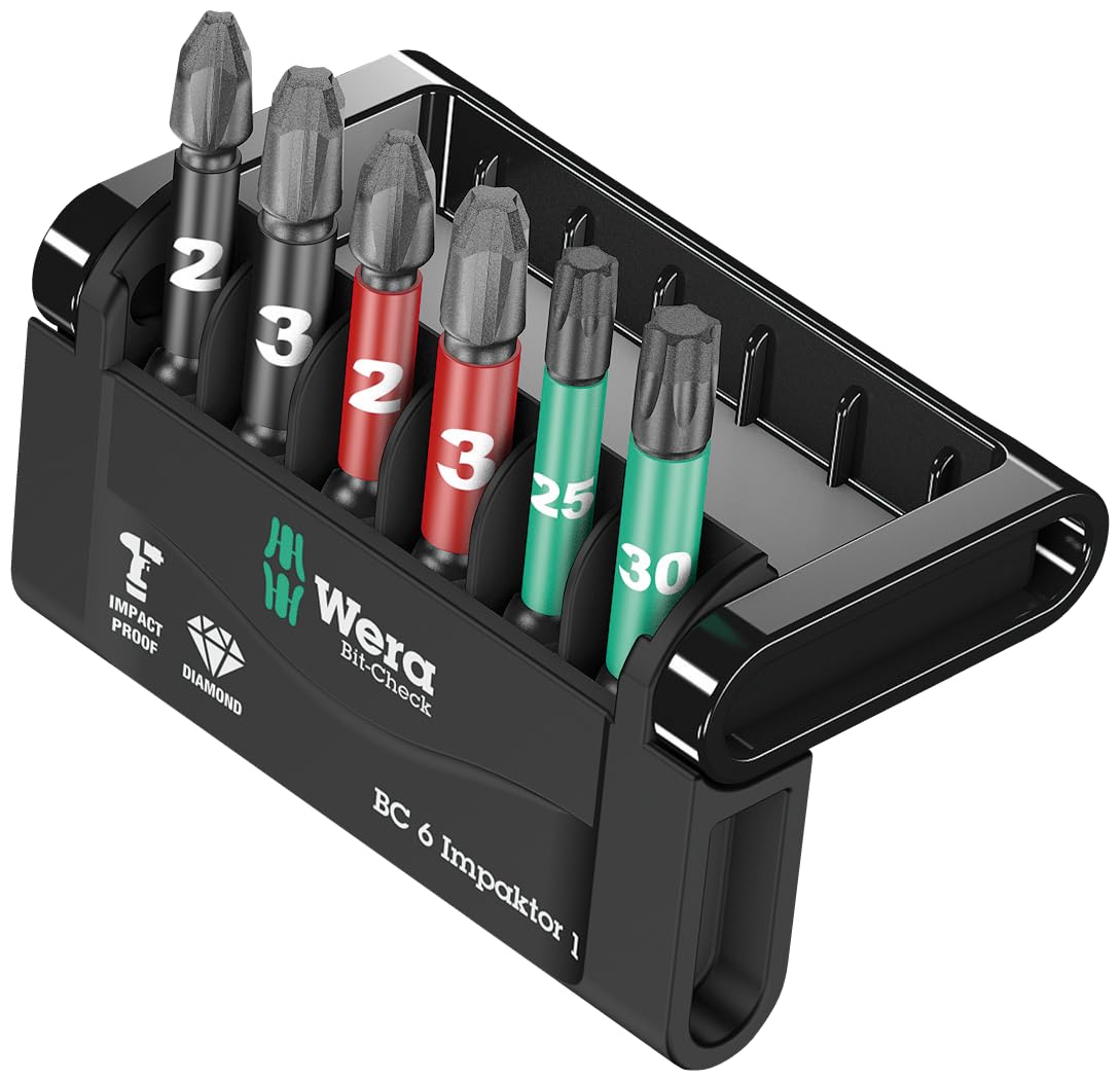 Wera Bit-Check 6 Impaktor 1 TriTorsion Long Life Bit Set, for all impact drills, PH/PZ/TX, 6PC, 05057695001
