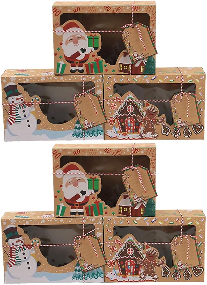 Amosfun 6PCS Christmas Cookie Boxes with Clear Window Holiday Bakery