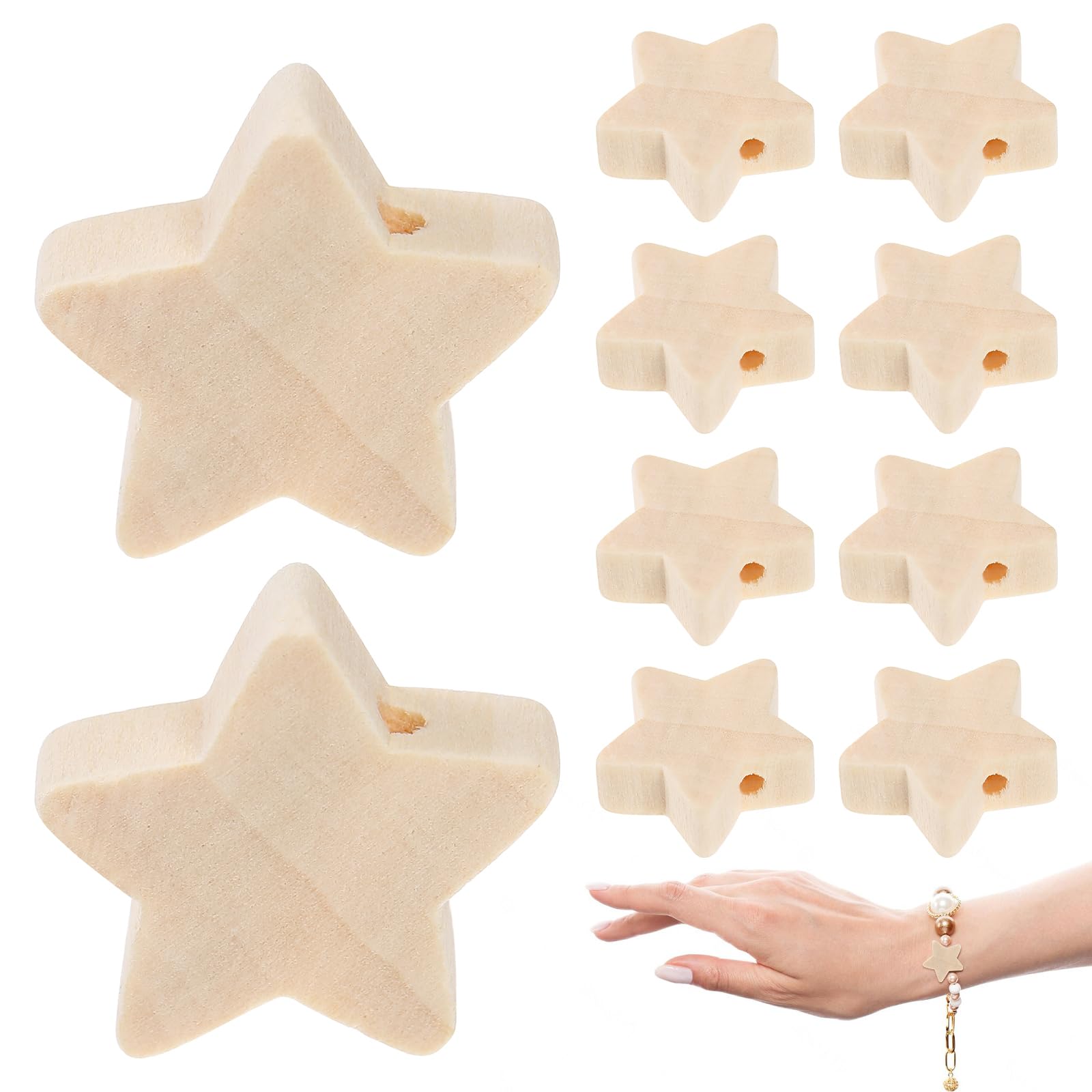 MAGICLULU 50 Pcs Wooden Star Beads with Hole Five-Pointed Star Beads Unpainted Wood s for Jewelry Making Bracelet Necklace DIY Crafts