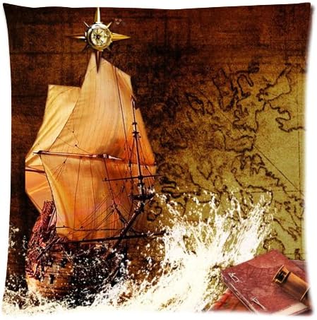 Retro World Map Compass Series Nautical Style Throw Pillow Case Cushion Covers Square 18x18 Inch (one side)