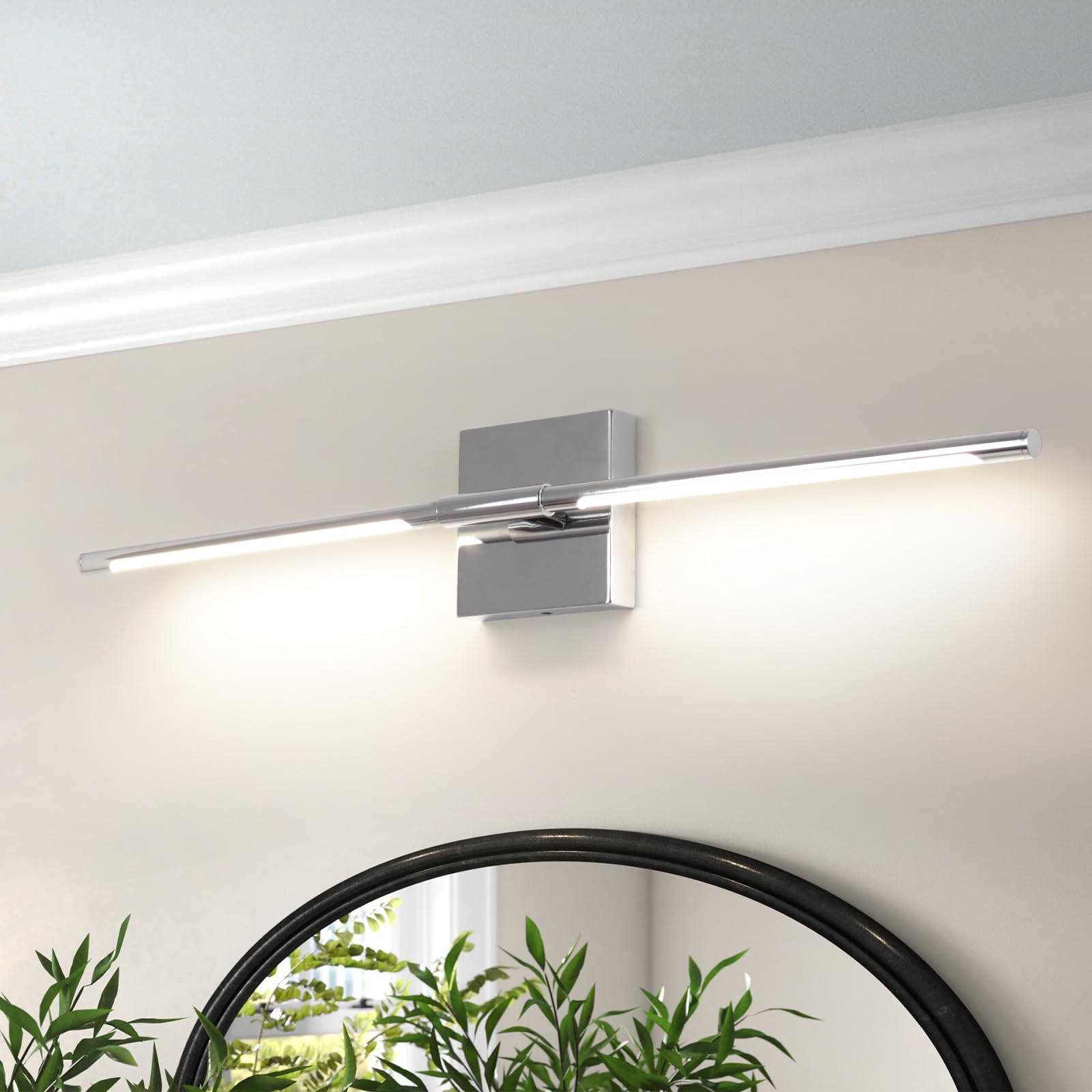 EIDEARAY Long Strip LED Wall Lamp, Modern Nordic Style Sconce Linear Silver Wall Light Vanity Light Fixtures for Stairs, Bedroom, Living Room Background Decoration, Mirror, Neutral Light 4000k IP44